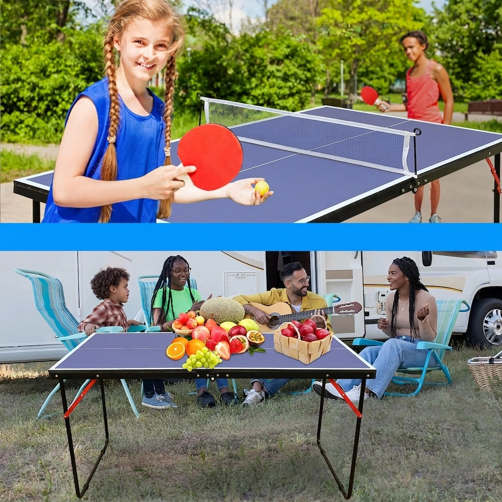 Tavolo da Ping Pong Pieghevole 137;2×76;2×68;6 cm con Rete; 2 Racchette e 3 Palline; Blu