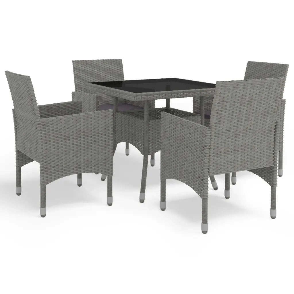 Set Mobili da Pranzo da Giardino 5 pz Grigio Polyrattan e Vetro cod mxl 44319