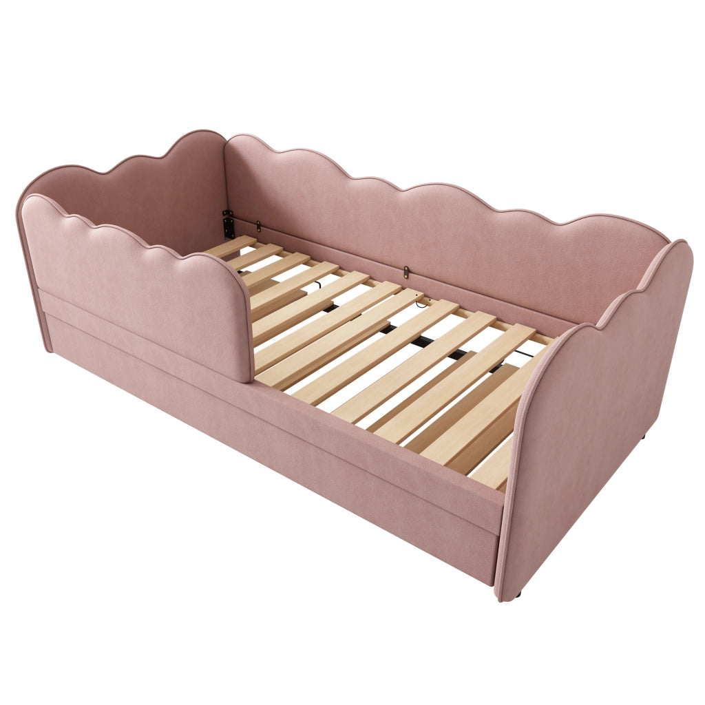 Letto daybed imbottito 90x190 cm con letto estraibile, rete inclusa, velluto rosa