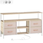 Mobile TV con Luce LED e Prese Porte USB Ripiani Aperti 4 Cassetti pieghevoli 120x30x67,5 cm Beige e Bianco