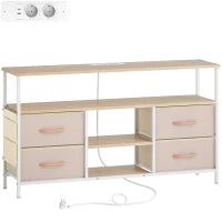 Mobile TV con Luce LED e Prese Porte USB Ripiani Aperti 4 Cassetti pieghevoli 120x30x67,5 cm Beige e Bianco