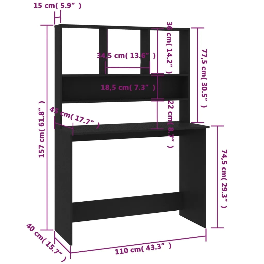 Scrivania con Mensole Nera 110x45x157 cm in Truciolato cod mxl 64364