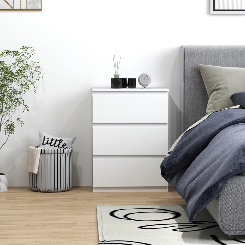 Comodino con 3 Cassetti Moderno ¨C zephmum ¨C Bianco Lucido 55x34x75 cm