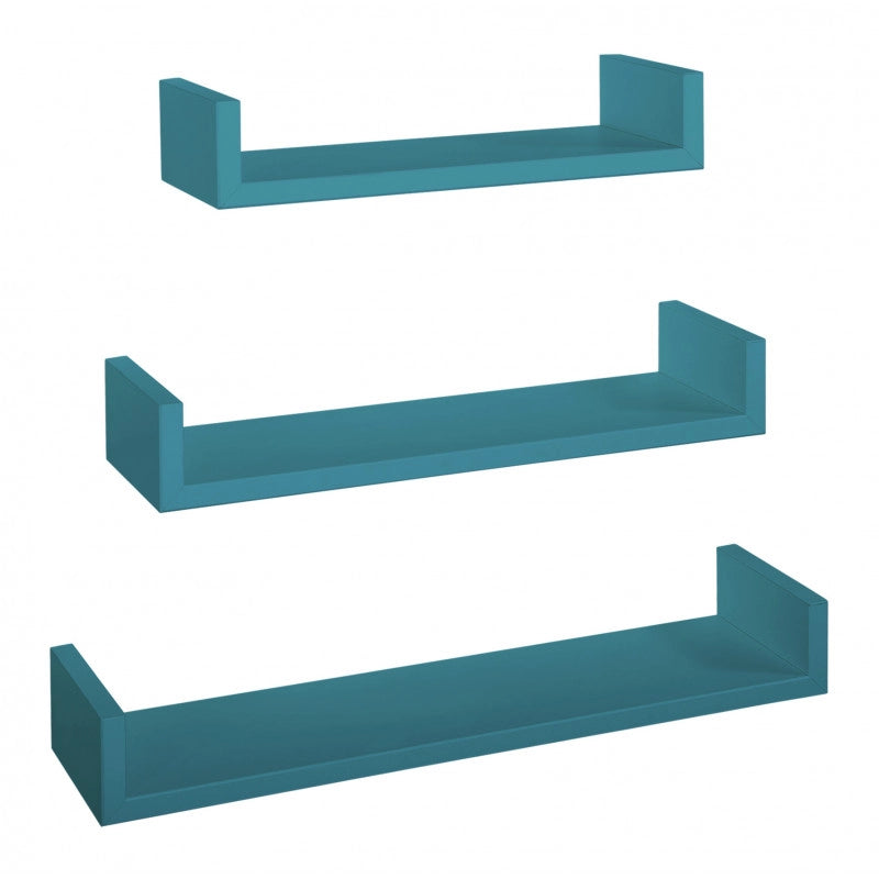 Set di 3 Mensole da Muro, Mensole Muro Design, Mensola da Parete, Blu Atollo, 60x8 p15,5 cm, 50x8 p15,5 cm e 40x8 p15,5 cm - Calamita