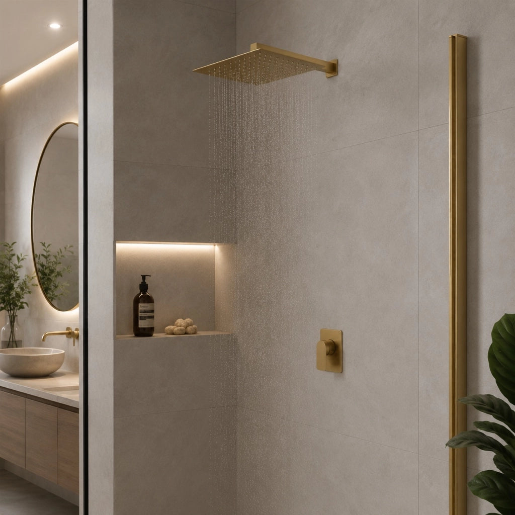 Soffione Doccia Per Bagno Ultra Slim Quadrato 25x25 cm Oro Satinato 1/2" 87882