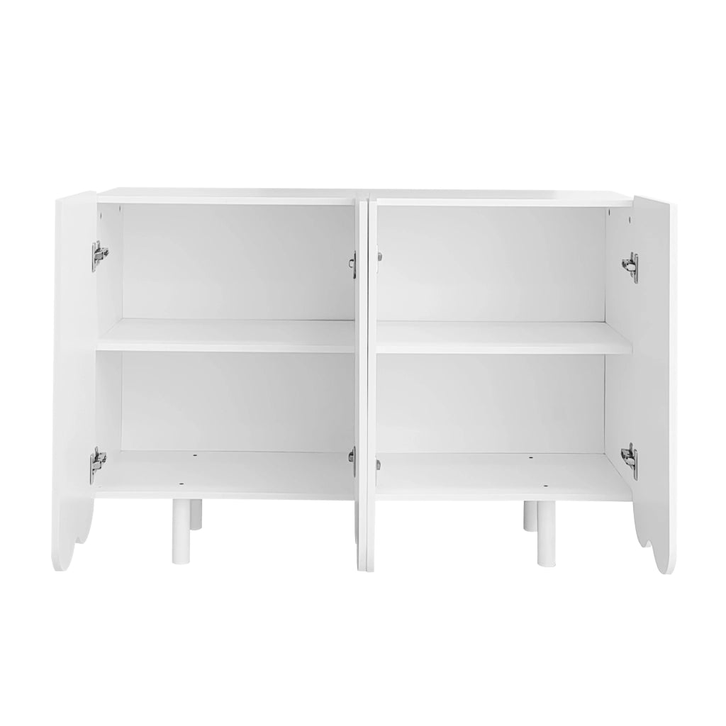 Credenza a 4 ante con intagli a goccia e cerniere ammortizzate in MDF bianco 120 × 37,5 × 80,8 cm