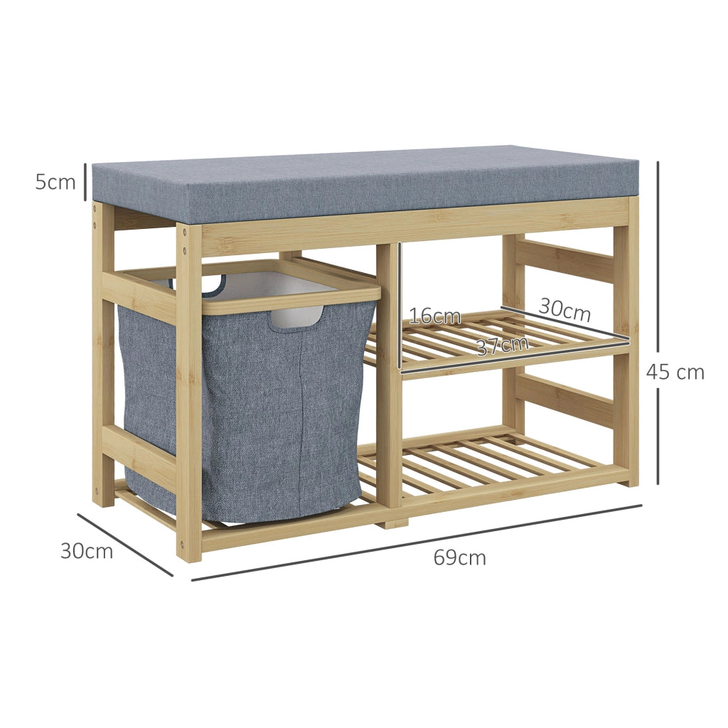 Scarpiera con Seduta e Cestello Estraibile ¨C Zephmum ¨C Legno Naturale 69x30x45 cm