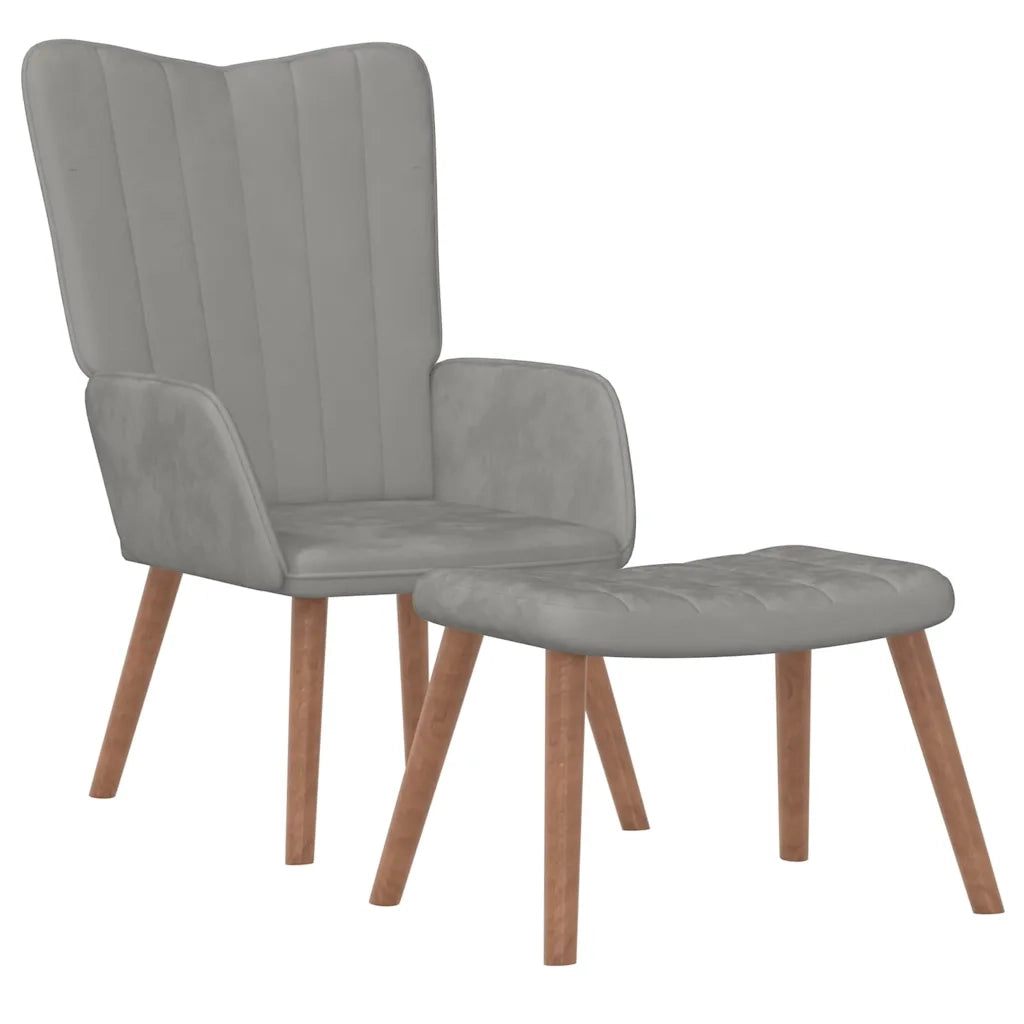 Divano Sedia-Poltrona Relax con Poggiapiedi Grigio Chiaro in Velluto 115237