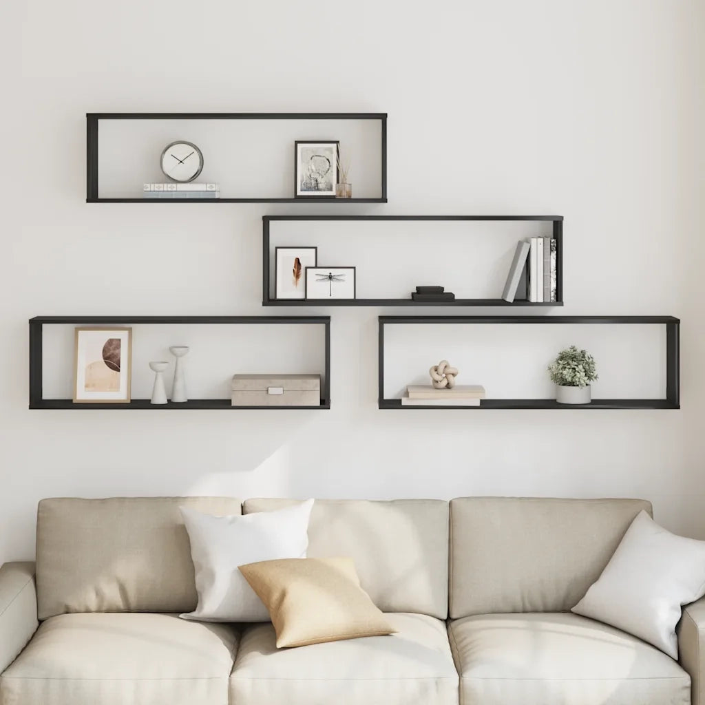 4 pz Mensole Parete | Mensola sospesa Cubo Rovere Nero 100x15x30 cm Multistrato