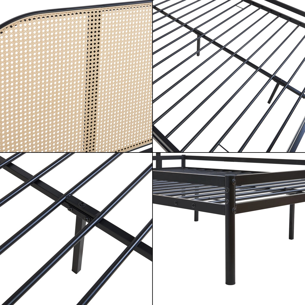 Letto Matrimoniale Linköping con Materasso 160x200 cm e Testiera Ovale Effetto Rattan [en.casa]