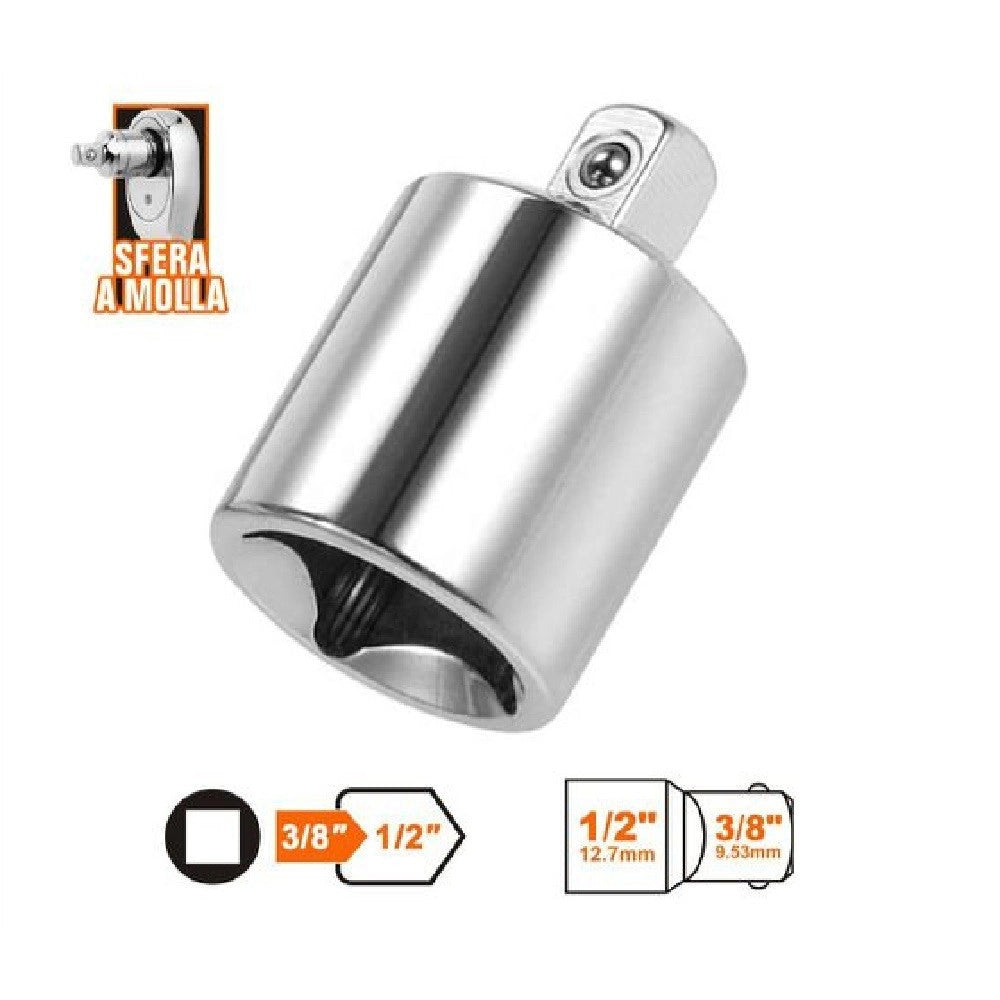 Trade Shop - Adattatore Attacco Quadrato 3/8" Per Chiavi A Bussola 1/2" Sfera A Molla 57217 -