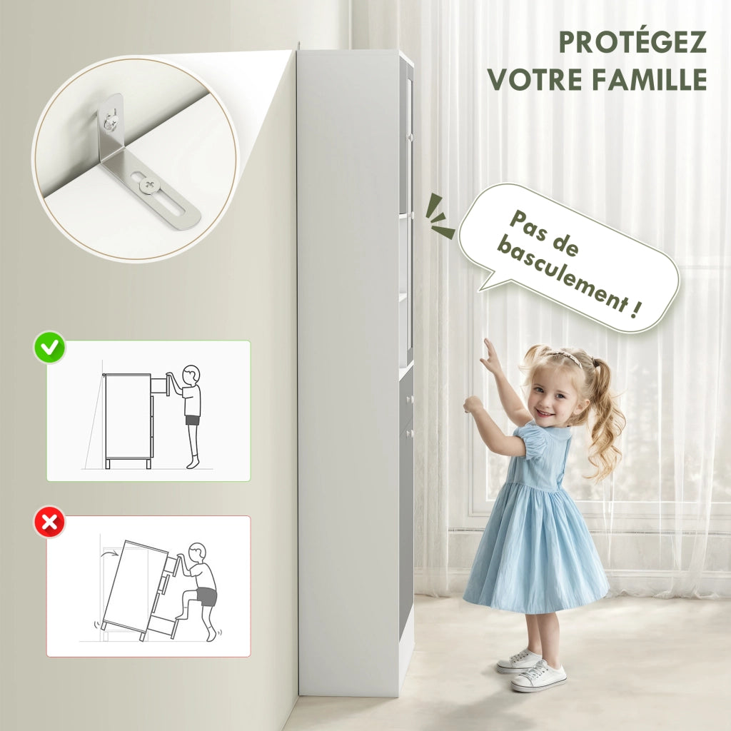 Mobile da bagno con cesto per la biancheria e specchio ripiano regolabile ¨C zephmum ¨C 62x28.3x181 cm grigio bianco