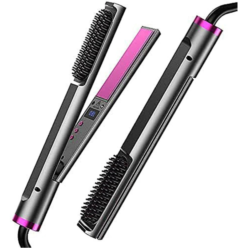 Trade Shop - Spazzola Lisciante 3 In 1 Per Fare Capelli Lisci E Mossi Piastra In Ceramica Ptc -