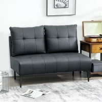 Divano 2 Posti in Finta Pelle Senza Braccioli e Trapuntato a Bottoni, 115x73x83 cm, Nero