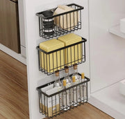 Set di 3 cassetti autoadesivi – Organizzatore a muro in metallo per cucina, bagno o frigorifero – Cassetto di chiusura spazievitore – Risoluzione di organizzazione degli spazi – Nero