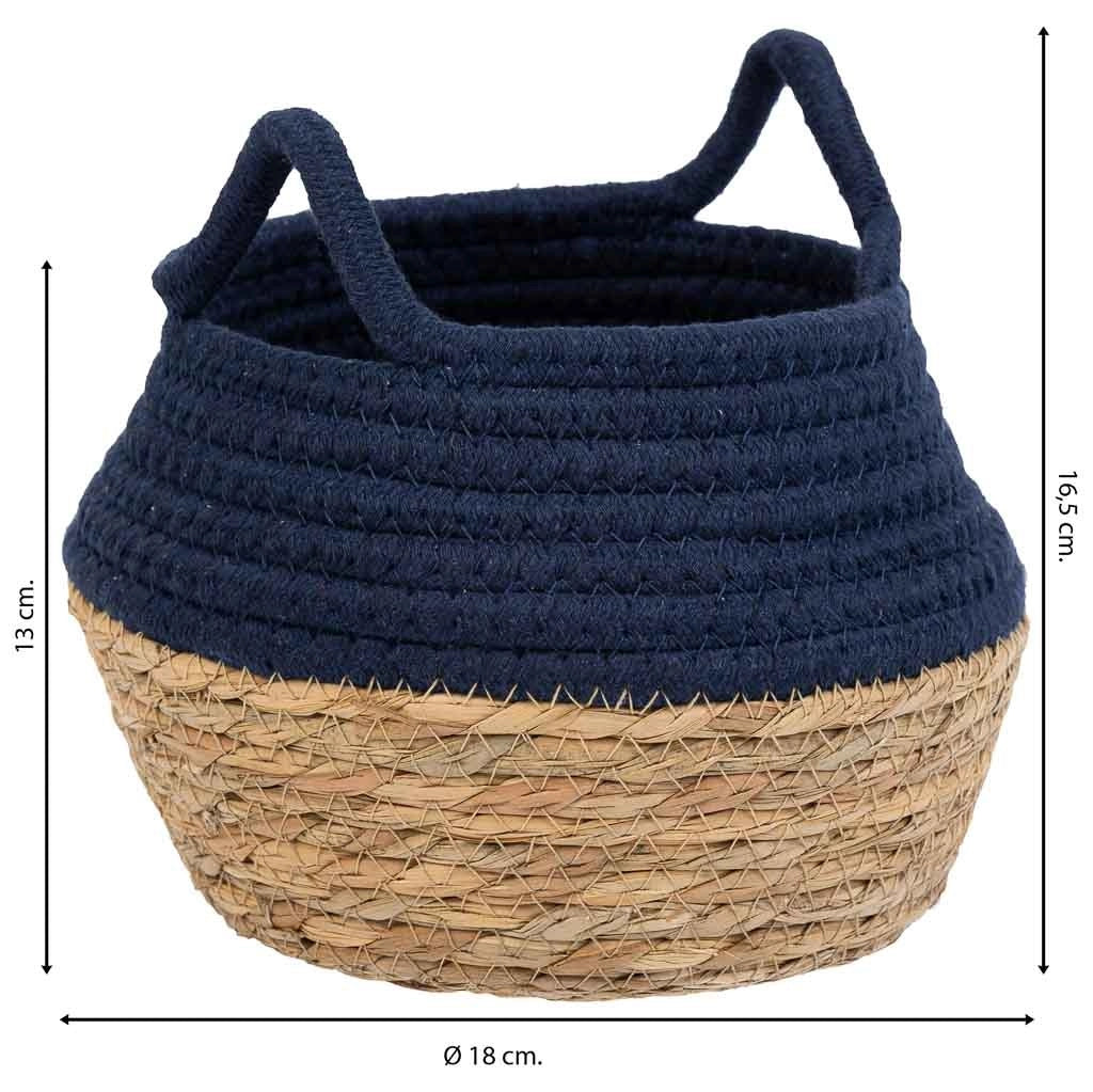 Cesto in fibra naturale e cotone blu d18x13/16,5h