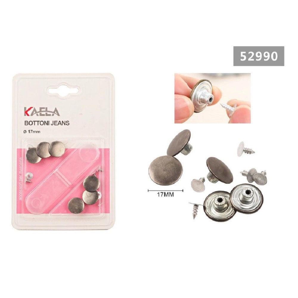 Trade Shop - Set Bottoni Bottone Liscio Per Pantaloni Giacca Jeans ø 17mm Perni Argento 52990 -