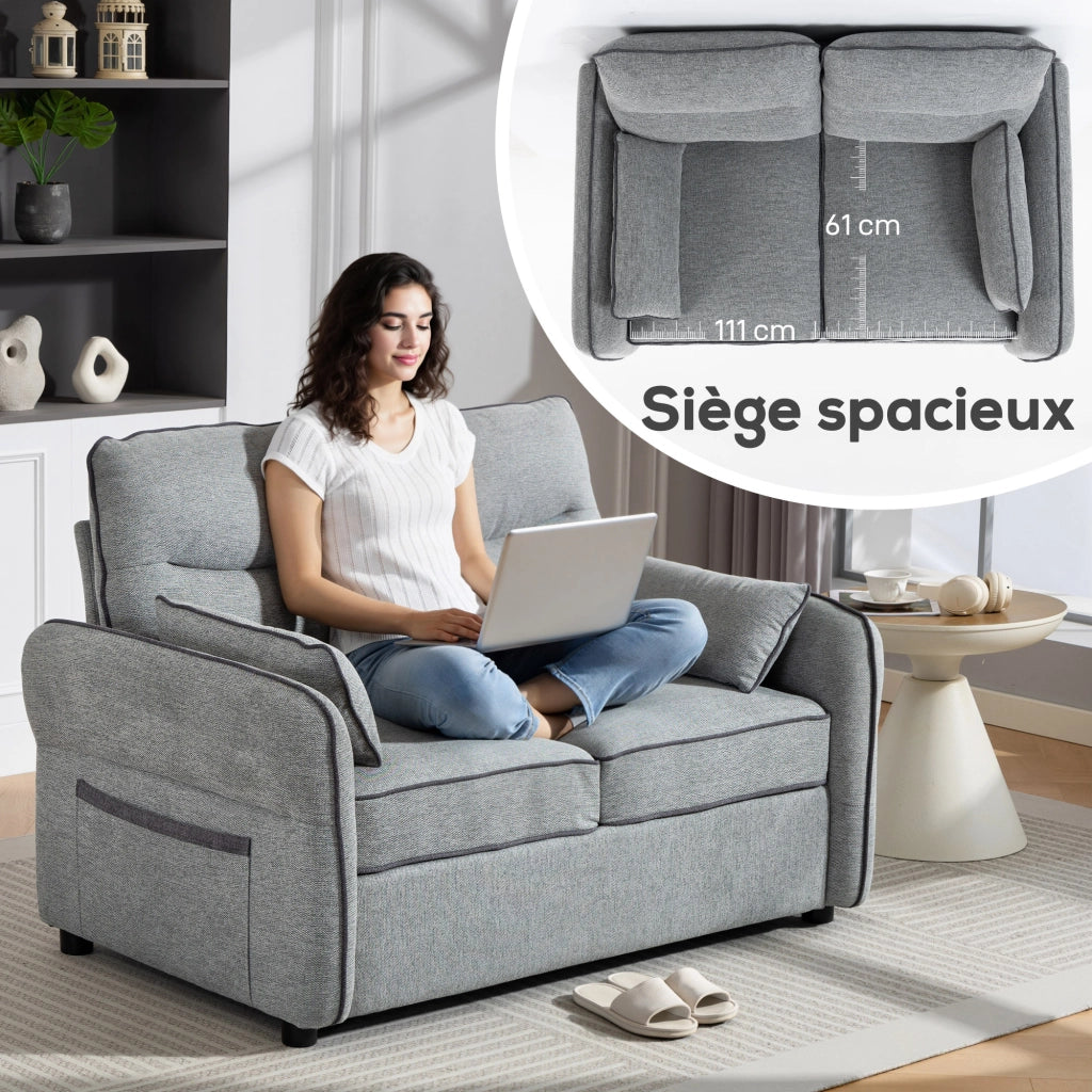 Divano 2 posti in velluto con cuscini ¨C zephmum ¨C grigio 136x81x90