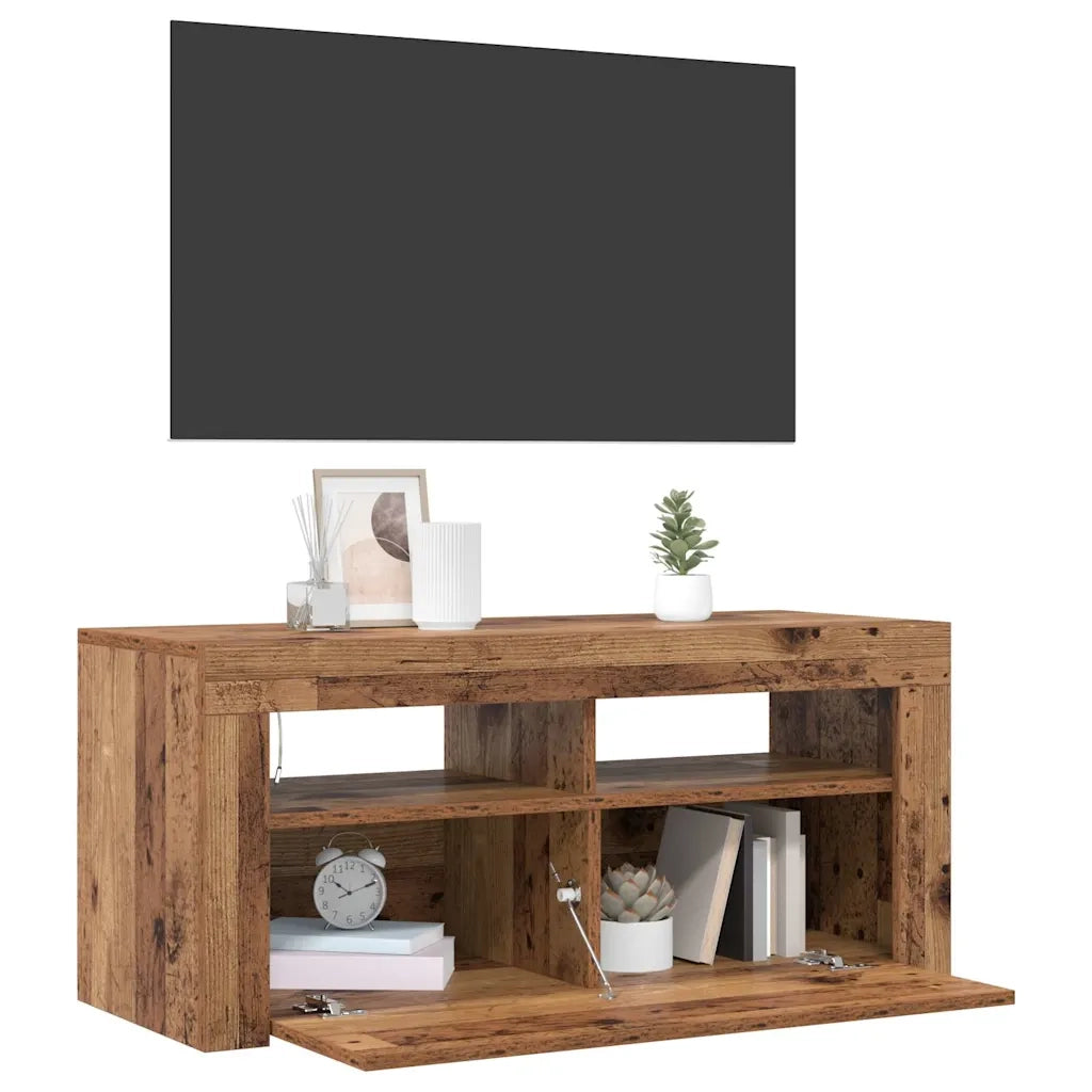 Mobile Porta TV con LED Legno Antico 90x35x40 cm Multistrato 856321