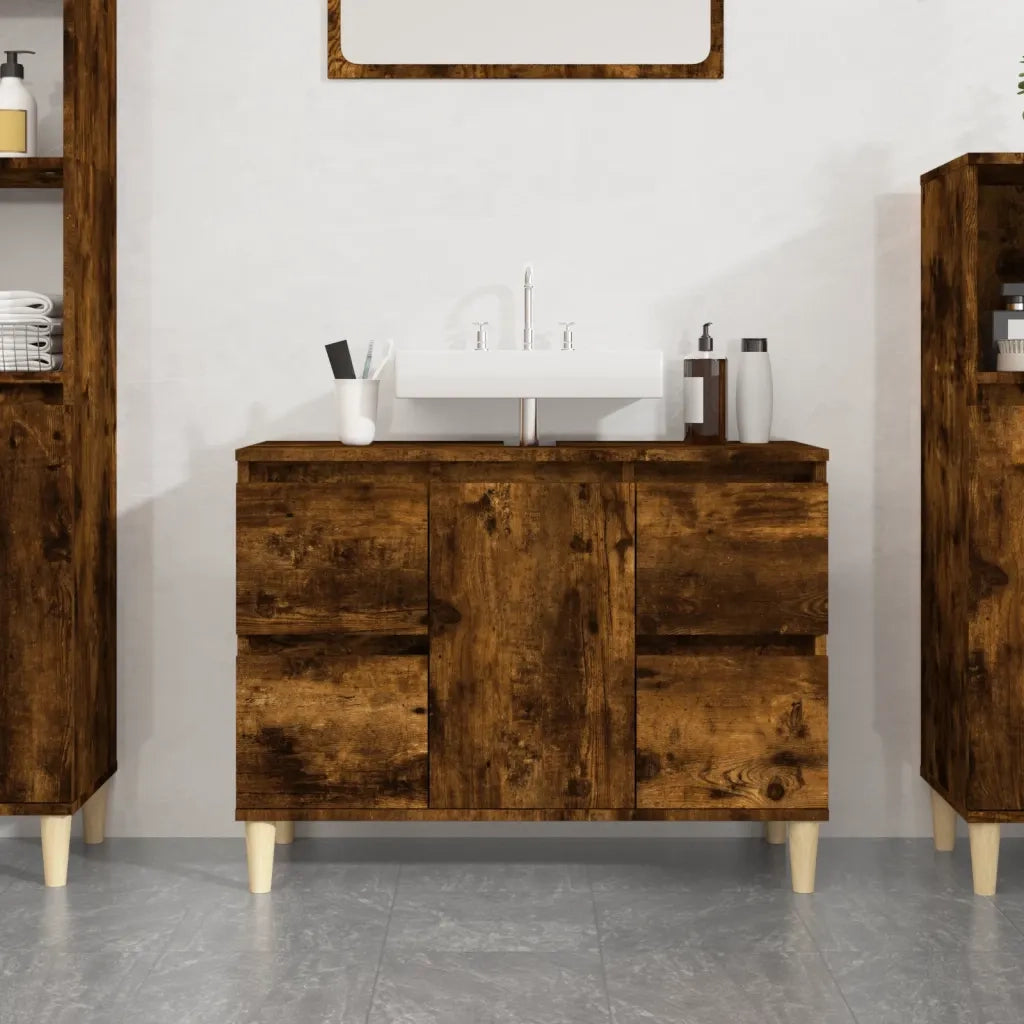 Mobile Lavabo | Armadio Lavabo Rovere Fumo 80x33x60 cm in Legno Multistrato