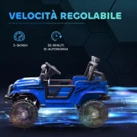 Macchina per Bambini Elettrica Fuoristrada 12V con Doppio Motore, Età 3-6 Anni, Telecomando e Luci, Blu