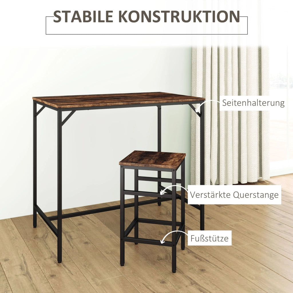 TAVOLO BAR con 4 Sgabelli 100x60x88 cm Marrone Rustico e Nero