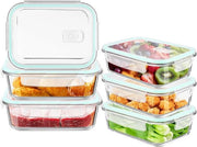 Contenitori in vetro per alimenti con coperchi 12 pezzi (6 contenitori + 6 coperchi) - Contenitori in vetro con coperchi Adatti per microonde, lavastoviglie e congelatore - Scatole per preparazione pasti in vetro Scatola per pranzo in vetro libera da BPA