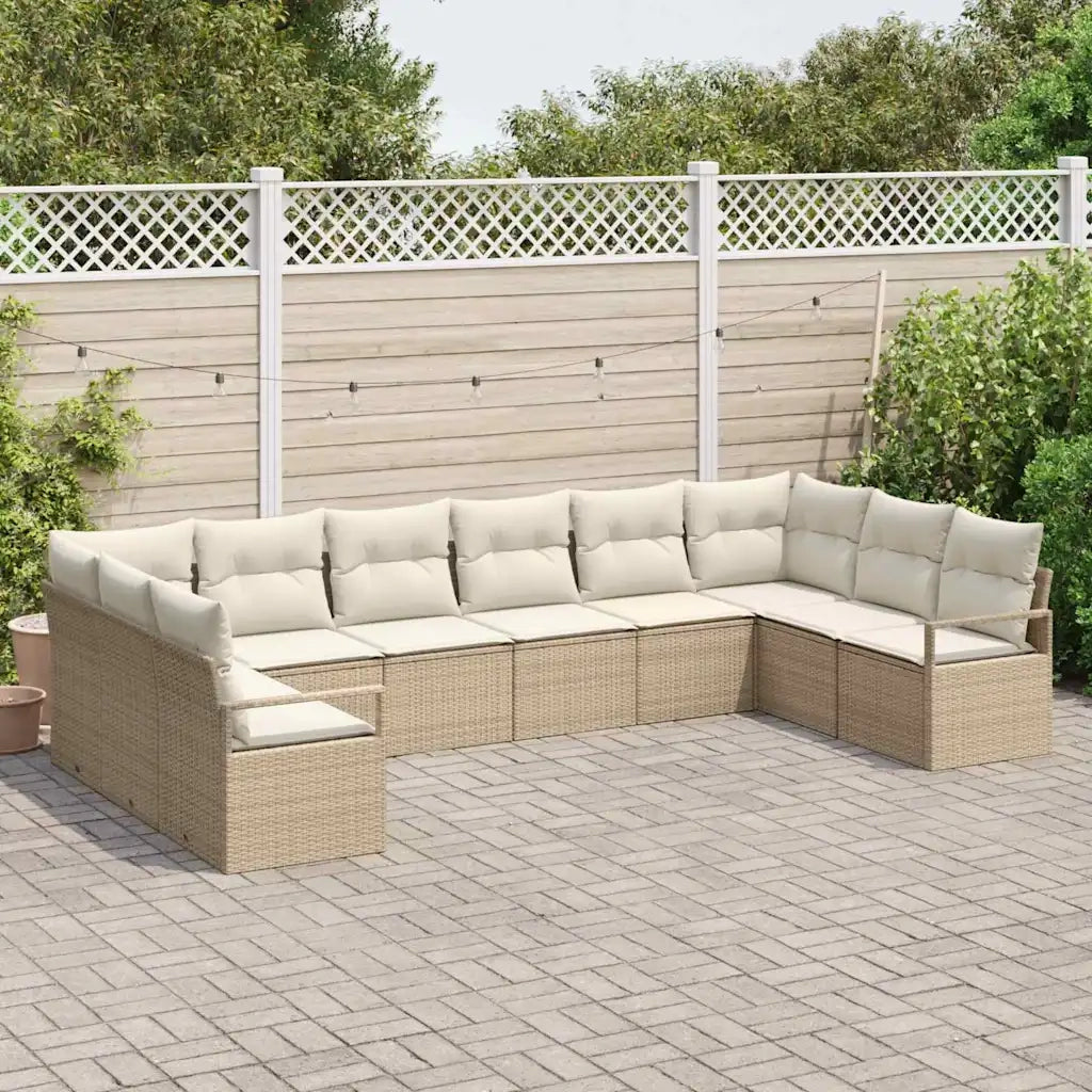 Set di divani con cuscino 10 pcs Beige polyrattan 3346561