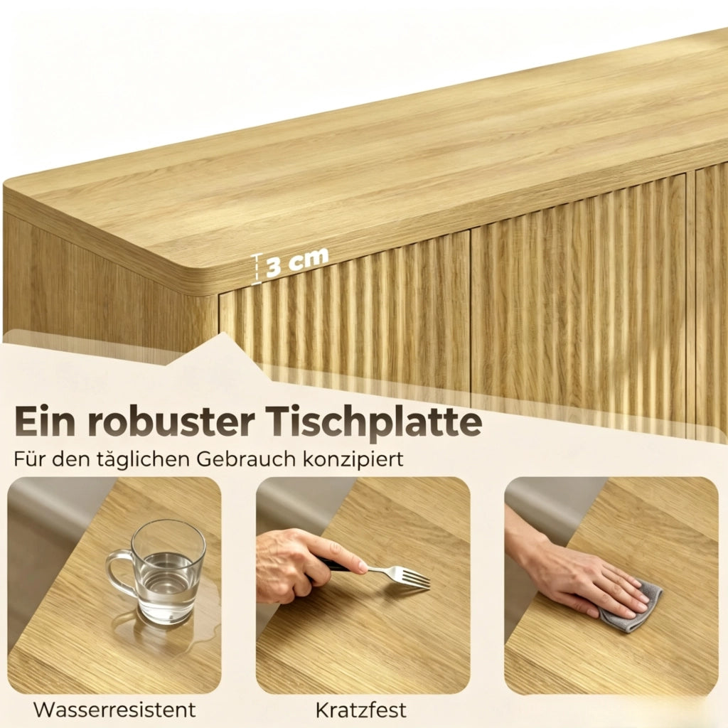 Sideboard 147x40x77 cm in MDF effetto rovere con ripiani regolabili e ante push-to-open