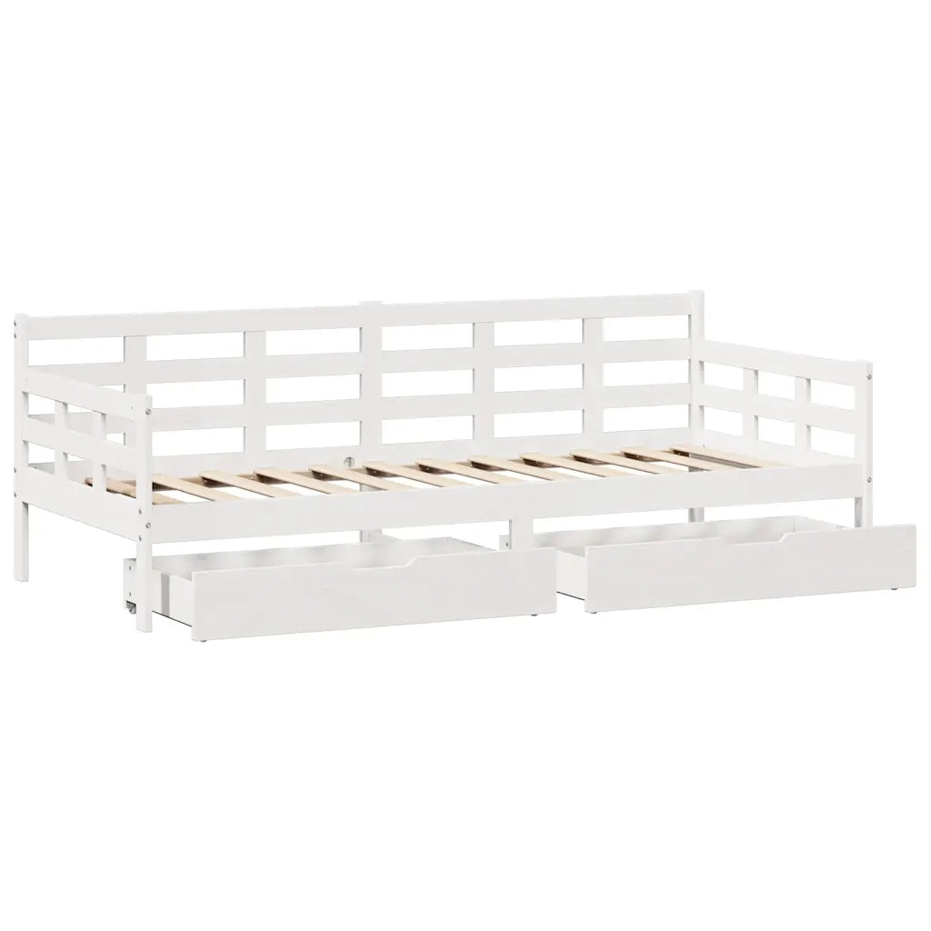 Letto singolo | Letto per adulti | Dormeuse con Cassetti Bianco 90x190 cm Legno Massello di Pino
