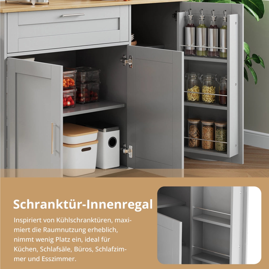 Carrello da Cucina con 2 Ante; 1 Cassetto; Ripiani Regolabili; Piano Pieghevole e Portasciugamani; 132.5x44x90 cm