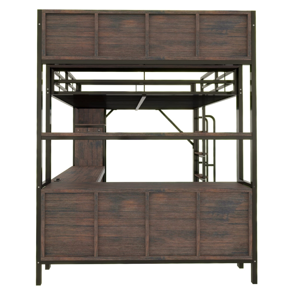 Letto a soppalco multifunzione 140x200 cm con scrivania; armadio; LED; prese EU; nero