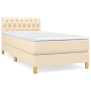 Letto singolo | Letto per adulti | Giroletto a Molle con Materasso Crema 90x200 cm inTessuto