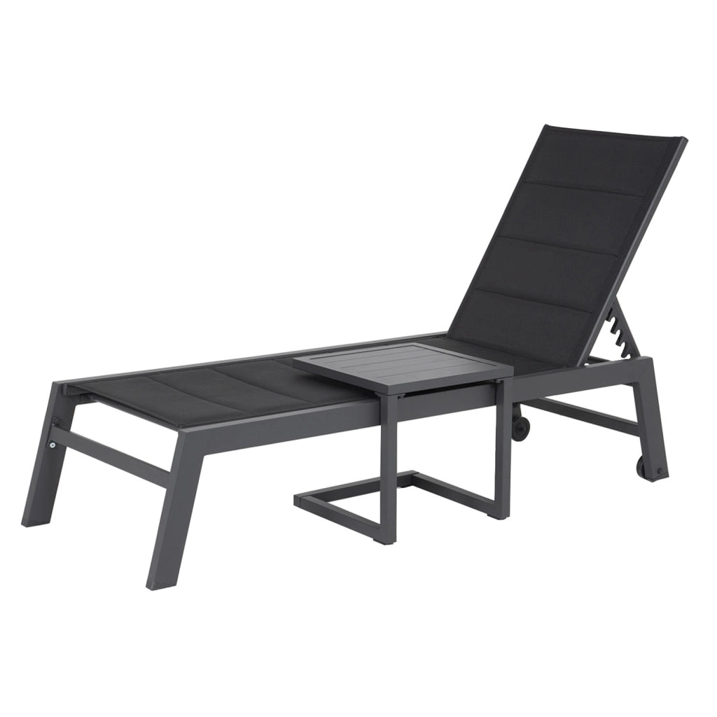 Set di lettino eTavolino BARBADOS in textilene nero - alluminio grigio antracite