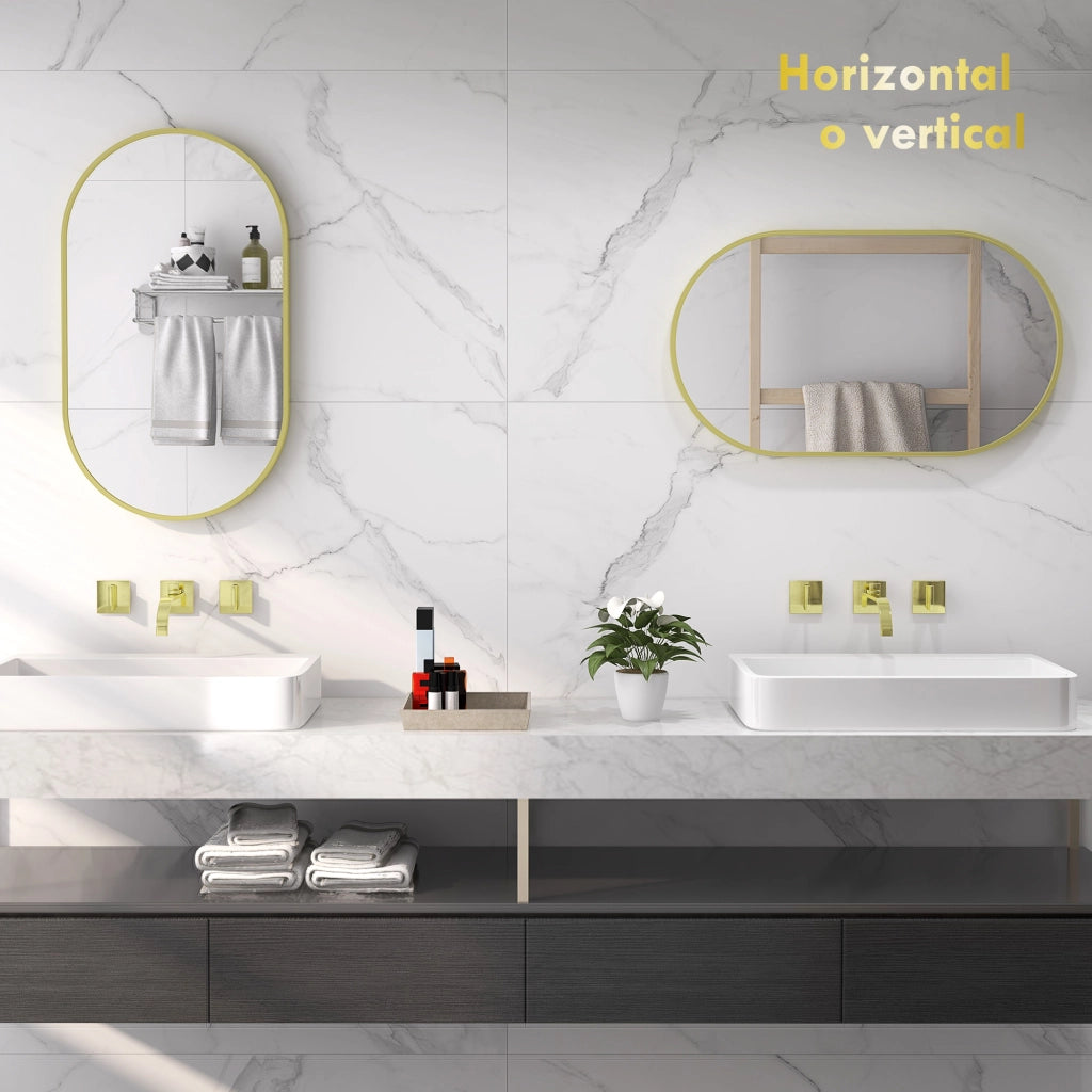 Specchio da Bagno Ovale con Cornice in Alluminio ¨C zephmum ¨C Dorato 40x70 cm