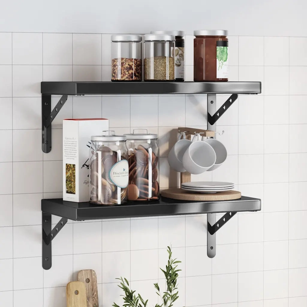 Mensole a Muro 2 pz 50x23,5 cm Nero in Acciaio Inossidabile 30295