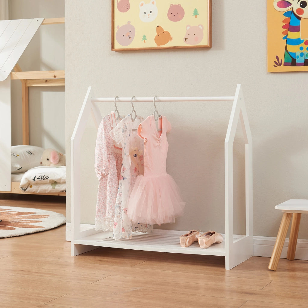 Appendiabiti Langeskov a Forma di Casetta Porta Abiti per Bambini 78x75x35 cm Bianco [en.casa]