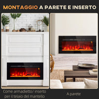 Camino Elettrico da Parete 1800W con Telecomando e Display LCD 91,4x15,8x45 cm Nero