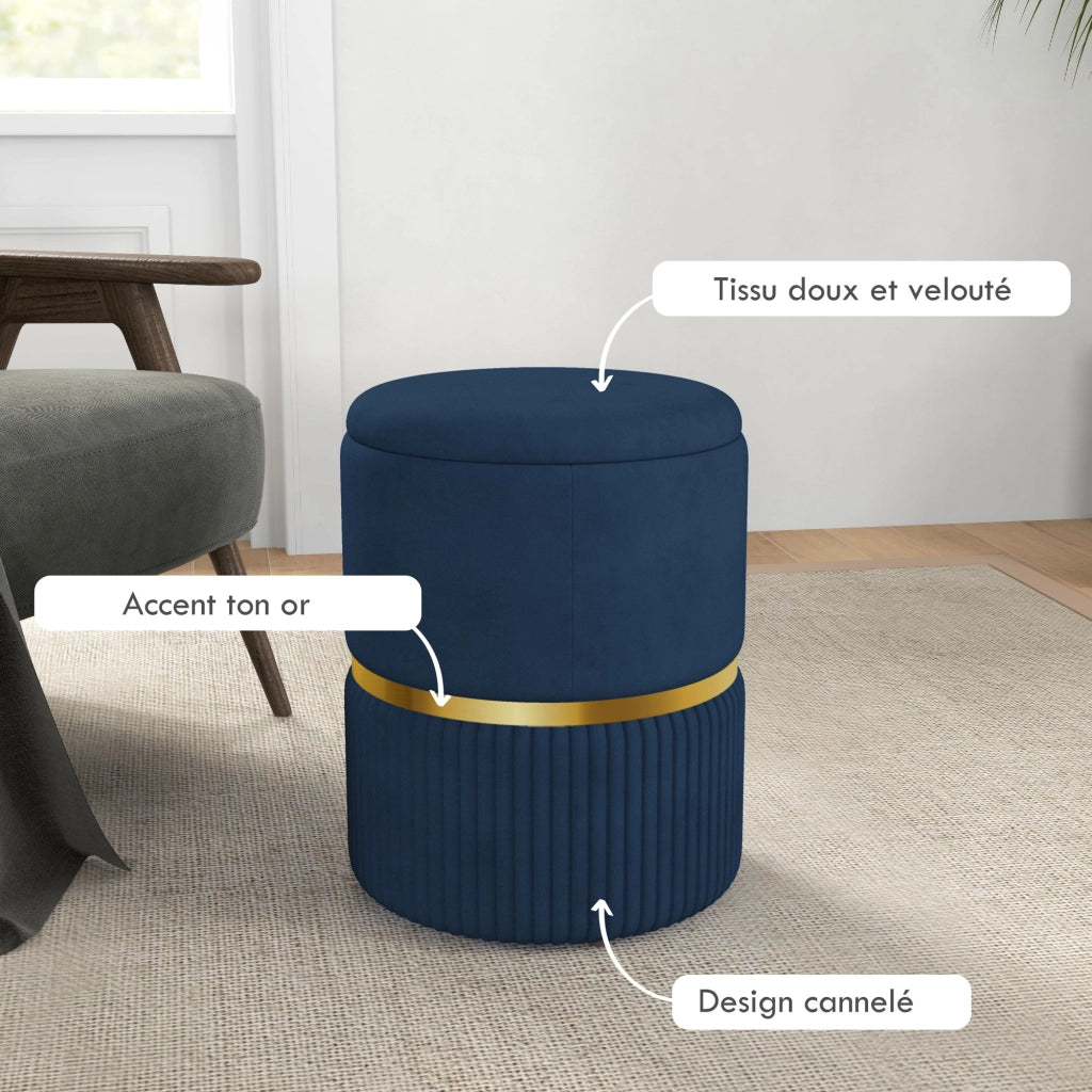 Pouf con contenitore in velluto rigato ¨C zephmum ¨C blu 36x36x44 cm