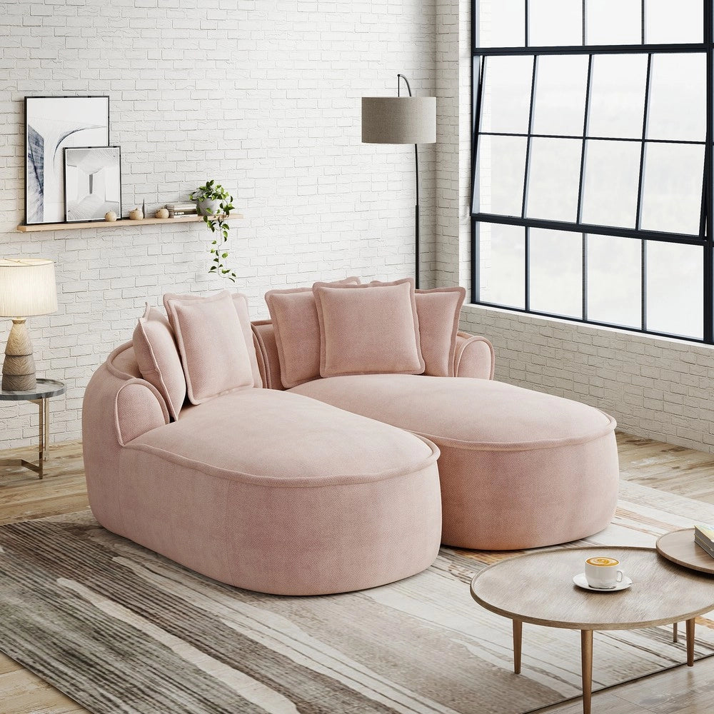 Divano Chaise Longue Doppio in Tessuto Chenille con Cuscini ¨C Xylo ¨C Rosa