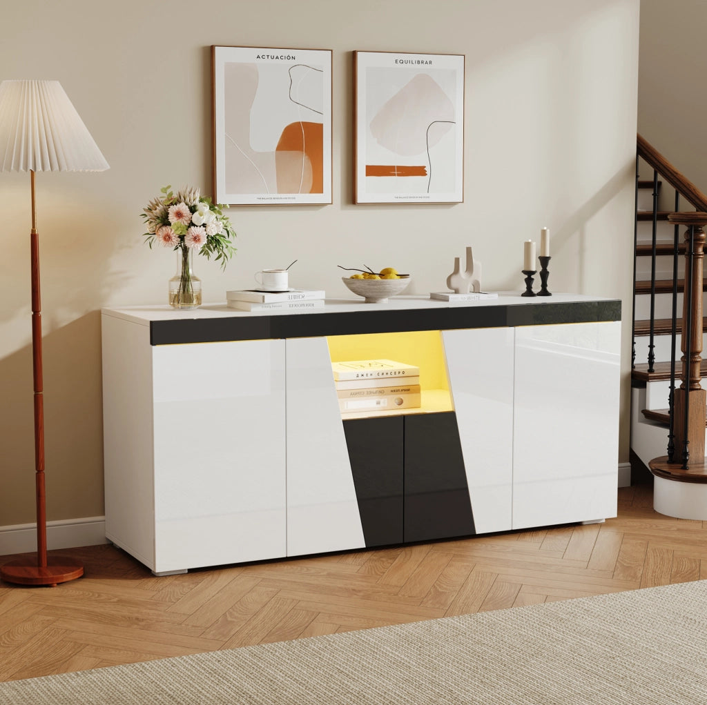Sideboard soggiorno 140x40x65 cm con LED e 4 ante