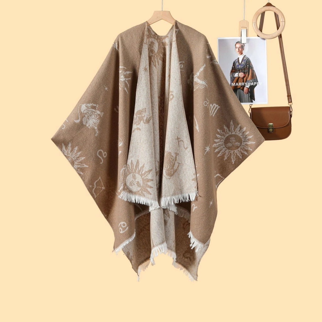 Nuova mantella da donna in jacquard double-face calda con spacco