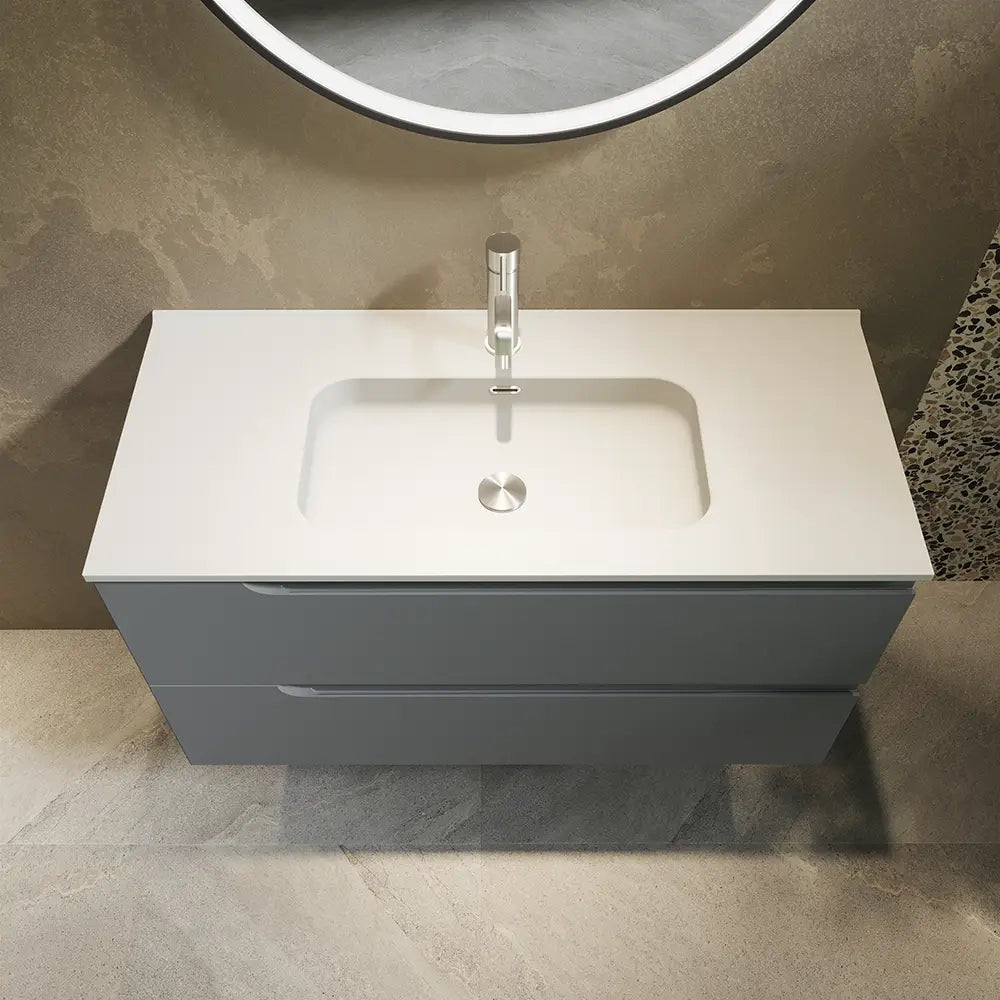 Mobile bagno sospeso 80 cm due cassetti color grigio opaco con lavabo  | Moor