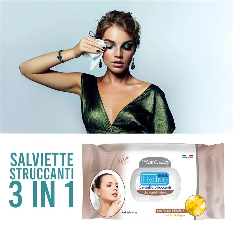 MAURY'S KIT 3CF SALVIETTE DETERGENTI UMIDIFICATE STRUCCANTI  OLIO DI ARGAN DA 64PZ
