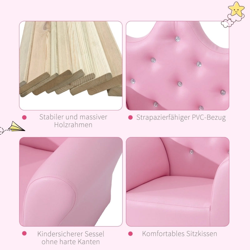 DIVANETTO PER BAMBINI con pouf 58x40,5x49 cm Rosa in legno
