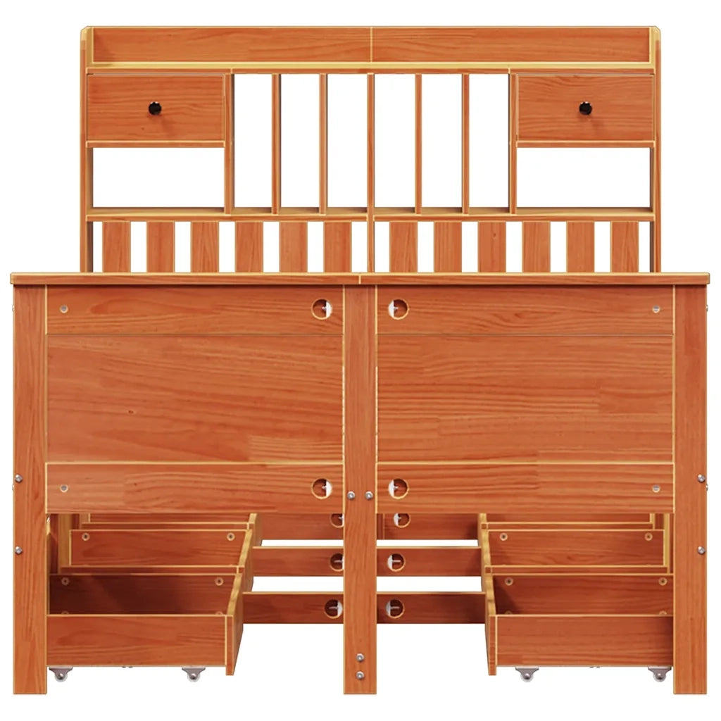 Letto Libreria senza Materasso Marrone Cera 135x190 cm in Pino 3308938