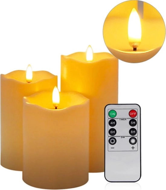 LED Candelabra - 3 Pezzi - Con Fiamma Animata - Candelabra Elettrica - Finto Candelabro - Illuminazione di Ambiente - Decorazione di Casa - Controllo a Distanza