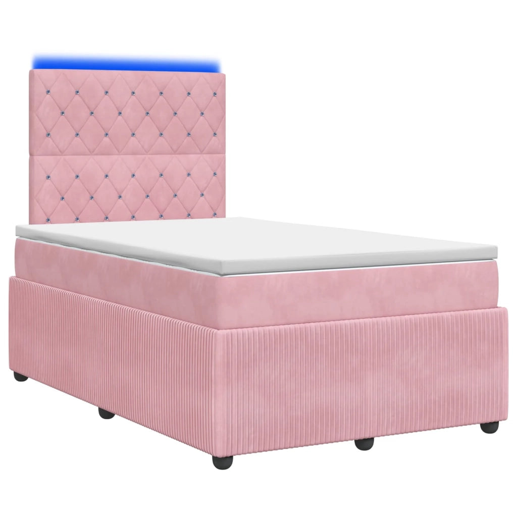Letto Box Spring LED con Materasso Rosa 120 x 200 cm Velluto 3456046