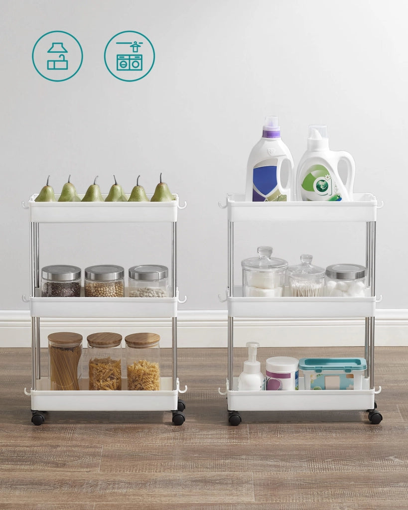 Carrello portaoggetti mobile Valora White con 3 ripiani portaoggetti per cucine