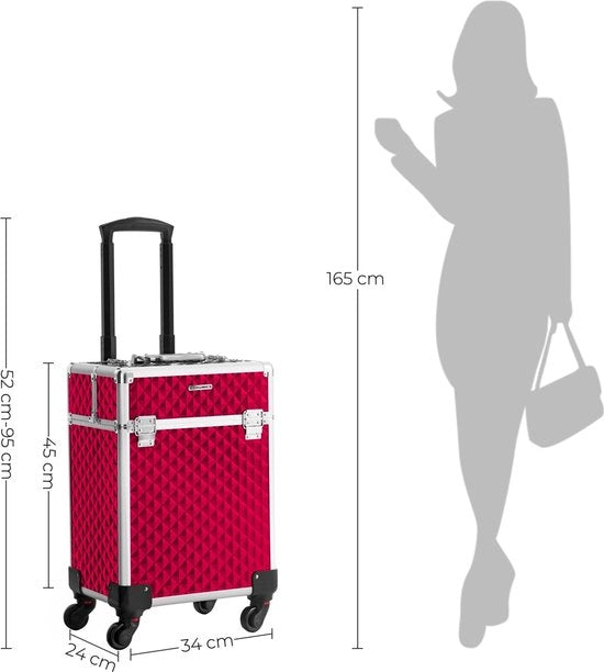 Carrello di cosmetici - Trolley - Borsa di trucco - Borsa di smalto - Con maniglia - Con 4 ruote - Rosa
